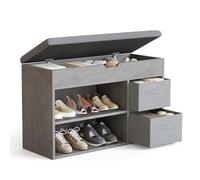 Mondeer Banco de Zapatos con Asiento, Zapatero de Madera con cajón de Tela y cojín abatible con bisagras para Sala de Estar, Pasillo, guardarropa, Entrada, 80 x 48 x 30 cm (Gris)