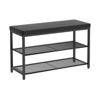 Mondeer Banco de Zapatos de 3 Niveles con Asiento Acolchado Acolchado, Estante de Almacenamiento de Marco metálico de Altura Ajustable, Estilo Industrial para Entrada, Pasillo, Sala de Estar