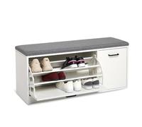 Mondeer Banco Zapatero con Asiento, Banco Recibidor con 1 Solapas y 5 Compartimentos para Entrada, Pasillo, Dormitorio, Salón, 100 x 30 x 46 cm, Blanco y Gris