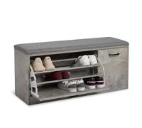Mondeer Banco Zapatero con Cojín, Banco de Almacenamiento con Compartimentos, 3 Estantes, para Pasillo y Entrada, 100 x 30 x 46 cm, Gris
