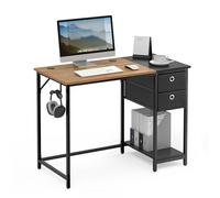 Mondeer Escritorio, Escritorio de Ordenador con cajones y Soporte para Auriculares, 100 x 50 x 76 cm, para Oficina, Estudio, salón, marrón Vintage y Negro