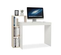 Mondeer Escritorio, Mesa de Ordenador con Estante de Almacenamiento de 3 Niveles, Ahorro de Espacio, para Oficina Estudio Estación de Trabajo, 110 x 40 x 92 cm, Blanco y Roble