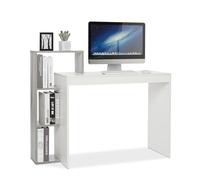 Mondeer Escritorio, Mesa de Ordenador con Estante de Almacenamiento de 3 Niveles, Ahorro de Espacio, para Oficina Estudio Estación de Trabajo, 110 x 40 x 92 cm, Blanco y Gris