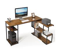 Mondeer Escritorio para computadora en Forma de L con estantes giratorios, Madera de ingeniería Metal, marrón rústico, 135.5 x 110 x 75.5 cm