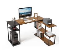 Mondeer Escritorio para computadora en Forma de L con estantes giratorios, Madera de ingeniería Metal, Marrón rústico y Negro, 135.5 x 110 x 75.5 cm