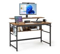 Mondeer Escritorio para Ordenador, estación de Trabajo con 2 estantes Ajustables y Soporte Grande para Monitor, Ahorro de Espacio para el hogar, Oficina, Estudio, 120 x 60 x 90 cm, marrón