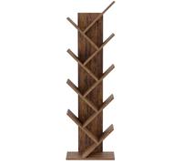 Mondeer Estantería en forma de árbol con 8 compartimentos de madera para CDs y revistas en oficina, biblioteca, casa, 40 x 20 x 127 cm, marrón vintage