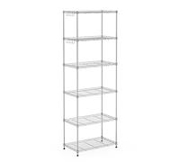 Mondeer Estantería, Estantería de Almacenamiento de Alambre, 6 Niveles, con 8 Ganchos, Altura Ajustable, para Cocina Cuarto de Baño Salón Balcón, Plata