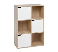 Mondeer Estantería, Librería de Almacenaje con 6 Cubos y 3 Puertas para Libros CDs Juguetes, 60 x 90 x 30 cm Blanco y Roble