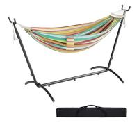 Mondeer Hamaca Doble con Estructura para Exteriores con Barra de Madera Curvada y Bolsa de Transporte para 2 Personas, Capacidad de Carga de 270 kg, para Interior, balcón, terraza, jardín (Verde)