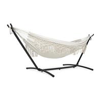 Mondeer Hamaca Lake con Soporte para 2 Personas, Hamaca Portátil con Soporte Incluido en Jardin, Hamaca Doble Bohemia con Soporte de Hierro Resistente Ajustable, para Terrazas, Patios y Jardines