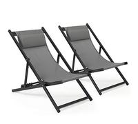 Mondeer Juego de 2 tumbonas Plegables con reposacabezas y Respaldo Ajustable para jardín, Piscina, terraza, Capacidad de Carga 130 kg, 104 x 58 x 95 cm, Color Gris Oscuro