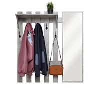 Mondeer Meerveil Perchero Pared, Madera Mueble Entrada Recibidor con Espejo y 5 Ganchos Estilo Industrial para Pasillo Entrada Vestíbulo, 100 x 22 x 106 cm (Gris)