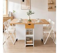 Mondeer Mesa de Comedor, Mesa de Cocina Plegable para 4-6 Personas, Mesa Plegable con cajón y 2 estantes Abiertos para Espacios pequeños, Comedor, Cocina, 120 x 72 x 75 cm, Color Blanco y Roble Rojo