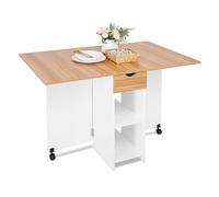 Mondeer Mesa de Comedor Plegable, Mesa de Cocina Plegable con Ruedas Alas Abatibles Cajones y Armario, Moderno para 4-6 Personas, 120 x 72 x 75 cm, Blanco Roble