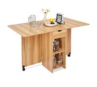 Mondeer Mesa de Comedor Plegable, Mesa de Cocina Plegable con Ruedas Alas Abatibles Cajones y Armario, Moderno para 4-6 Personas, 120 x 72 x 75 cm, Roble