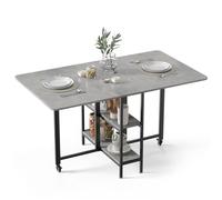 Mondeer Mesa de Comedor Plegable móvil con 2 estantes Abiertos de Almacenamiento para Espacios pequeños, Comedor, Cocina, 140 x 80 x 75 cm, Color Gris