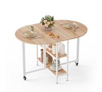 Mondeer Mesa de Comedor Plegable móvil con 2 estantes de Almacenamiento Abiertos, diseño de Bordes Redondos, Espacios pequeños, Comedor, Cocina, 120 x 80 x 75 cm, Roble y Blanco