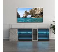 Mondeer Mueble de TV LED con 5 Compartimentos Abiertos y 1 Puerta para televisores de 22 a 60 Pulgadas, Mueble de TV para Sala de Estar y Dormitorio, 140 x 45 x 37,5 cm, Color Negro y Gris