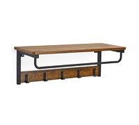 Mondeer Perchero de Pared con Estante, Colgador con 5 Ganchos y Barra Mural Industrial para Entrada Pasillo Salón Baño, 67 x 28 x 24 cm, Marrón Rústico y Negro