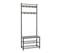 Mondeer Percheros de Pie Modernos, Perchero de Estilo Industrial, Perchero Metálico con Zapatero, Gancho Extraíble, Tubo Redondo de Metal, 70x32x175 cm (Gris)