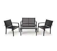 Mondeer Textilene-Juego de 4 Muebles de jardín, Aleación de acero, Black, W107 x D63 x H77.5 cm