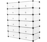 Mondeer Zapatero, Zapatero Modular Portatil Plástico PP 12 Cubos Almacenamiento para Baño Aparador Habitación Salón Garaje 91cm x 36cm x 105cm Blanco