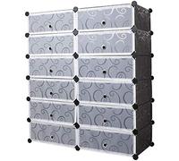 Mondeer Zapatero, Zapatero Modular Portatil Plástico PP 12 Cubos Almacenamiento para Baño Aparador Habitación Salón Garaje 91cm x 36cm x 105cm Negro
