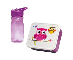 Mondex set de fiambrera y bidón búho rosa