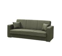 MONDO VIRO Sofá cama de 3 plazas Futura de tela con patas cromadas, 220 x 84 cm, 82 cm de altura, color verde oliva