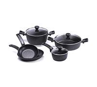 Moneta Etnea Batteria Professional - Juego de 8 piezas, 2 sartenes de 20 y 26 cm, cacerola con mango de 16 cm, olla grande de 24 cm y 2 asas, sartén de 28 cm, tapas de 16, 24 y 28 cm, borde inoxidable