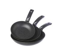 Moneta Etnea Juego de 3 Sartenes, Superficie de Piedra Antiadherente y Revestimiento Antirayadura, Aptas para la Mayoría de las Cocinas, Aptas para el Lavavajillas, Medidas: 20, 24, 28 cm
