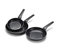 Moneta Recy Juego de 3 Sartenes de Inducción, Superficie de Material Reciclado, Revestimiento Antiadherente y Antirayaduras, Aptas para Todas las Cocinas y el Lavavajillas. Medidas: 20, 24, 28 cm