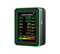 Monitor de calidad del aire, Monitor De Calidad Del Aire Multifuncional 6 En 1, Medidor Digital CO2, Probador Temperatura Y Humedad, Detector Dióxido Carbono TVOC HCHO(BlackGreen)