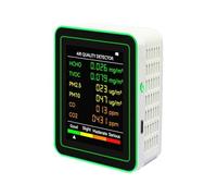 Monitor de calidad del aire, Monitor De Calidad Del Aire Multifuncional 6 En 1, Medidor Digital CO2, Probador Temperatura Y Humedad, Detector Dióxido Carbono TVOC HCHO(WhiteGreen)
