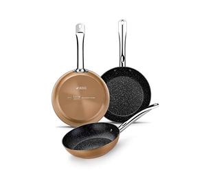 Monix Copper | Set de 3 Sartenes 20-24-28 cm | Efecto Cobre, Aluminio Forjado Antiadherente con Partículas de Titanio, Aptas para Todo Tipo de Cocinas incluso Inducción