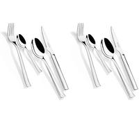 MONIX Europa | Set de cubiertos 24 piezas de acero inoxidable con cuchillo chuletero, acabado pulido con brillo (Paquete de 2)