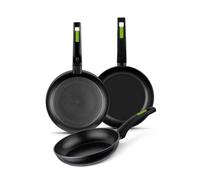 MONIX Green | Set sartenes 18-22-26 cm, aluminio forjado, mango de baquelita termoresistente, apta para todo tipo de cocinas incluida inducción