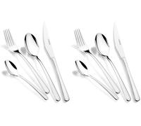 MONIX Pisa | Set de cubiertos de 24 piezas con cuchillo chuletero, acero inoxidable 18/10, diseño contemporaneo, acabado pulido brillante, espesor 3 mm (6 comensales) (Paquete de 2)