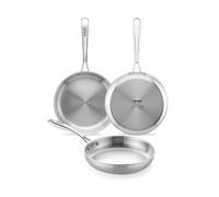 MONIX Planet Inox | Set sartenes 20-24-26 cm, acero inoxidable 18/10, estructura triply acero inox exterior, núcleo aluminio y acero inox interior, apta para todo tipo de cocinas, incluida inducción