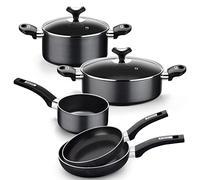 MONIX Resistent Plus Batería De Cocina De 5 Piezas Y Set De 2 Sartenes, Aluminio, Negro
