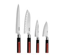 MONIX Tasty | Set 4 Cuchillos japoneses, fileteador, santokou Chef, santoku y mondador, Acero Inoxidable 18/10, Mango Polipropileno