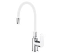Monomando fregadera caño goma flexible blanco