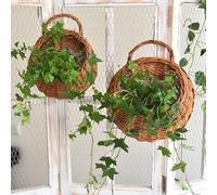 Monsully Cesta Colgante Tejida de Mimbre, Cesta de Flores de Ratán para Colgar En La Pared Jardinera Colgante de Pared Colgante Maceteros Ratan de Madera para Decoración de Pared del Hogar, Jardín