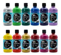 Mont Marte Signature,Juego de pintura acrílica de color, 12x16.5 onzas (500 ml), acabado semimate, 12 colores vibrantes, adecuado para lienzo, madera, tela, cuero, cartón, papel, MDF y manualidades