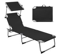 Montafox Tumbona Plegable con Parasol 195 x 59 x 32 cm Tumbona Playa Cojín Máx 150 kg Reclinable Plegables Piscina Jardín Exterior Terraza, Color:Negro