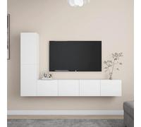 Montaje en pared con amplio almacenamiento flotante 4 piezas blanco | Set de muebles de salón TV 4 piezas madera de ingeniería blanco con almacenamiento y montaje en pared para sala de estar