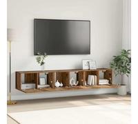 Montaje en pared Madera resistente Estilo minimalista flotante Rectangular | Conjunto de Mueble de TV 3 Uds. Marrón Madera de Ingeniería Flotante con Estante y Puertas para Sala de Estar, Moderno Ahorra