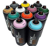 Montana Black Juego de 12 pinturas en aerosol para murales de arte callejero, 400 ml