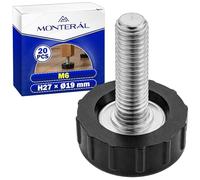 MONTERAL 20 Piezas Patas Regulables en Altura M6 H27 x Ø19 mm - Pies Regulables Están Fabricadas en Acero Galvanizado y Plástico
